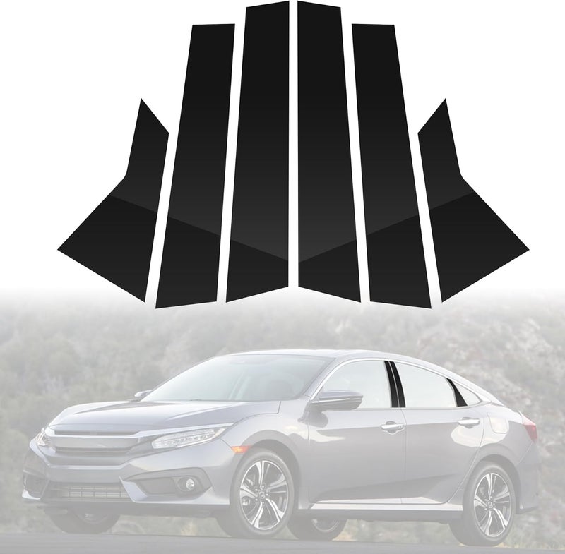 BASIKER Fit for Honda Civic 10th Gen Sedan‌ 2016-2021 Pillar Post Trim Kit, Door Window B Pillar Glossy Black Cover, Strong Toughness PC Material - Image 1